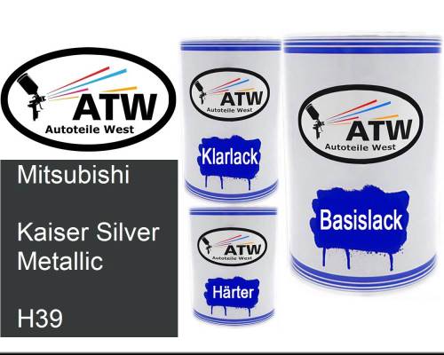 Mitsubishi, Kaiser Silver Metallic, H39: 500ml Lackdose + 500ml Klarlack + 250ml Härter - Set, von ATW Autoteile West.